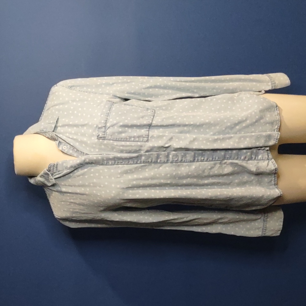 2/$25 Mason by Suko Denim Polka Dot Button Down Shirt sz XS